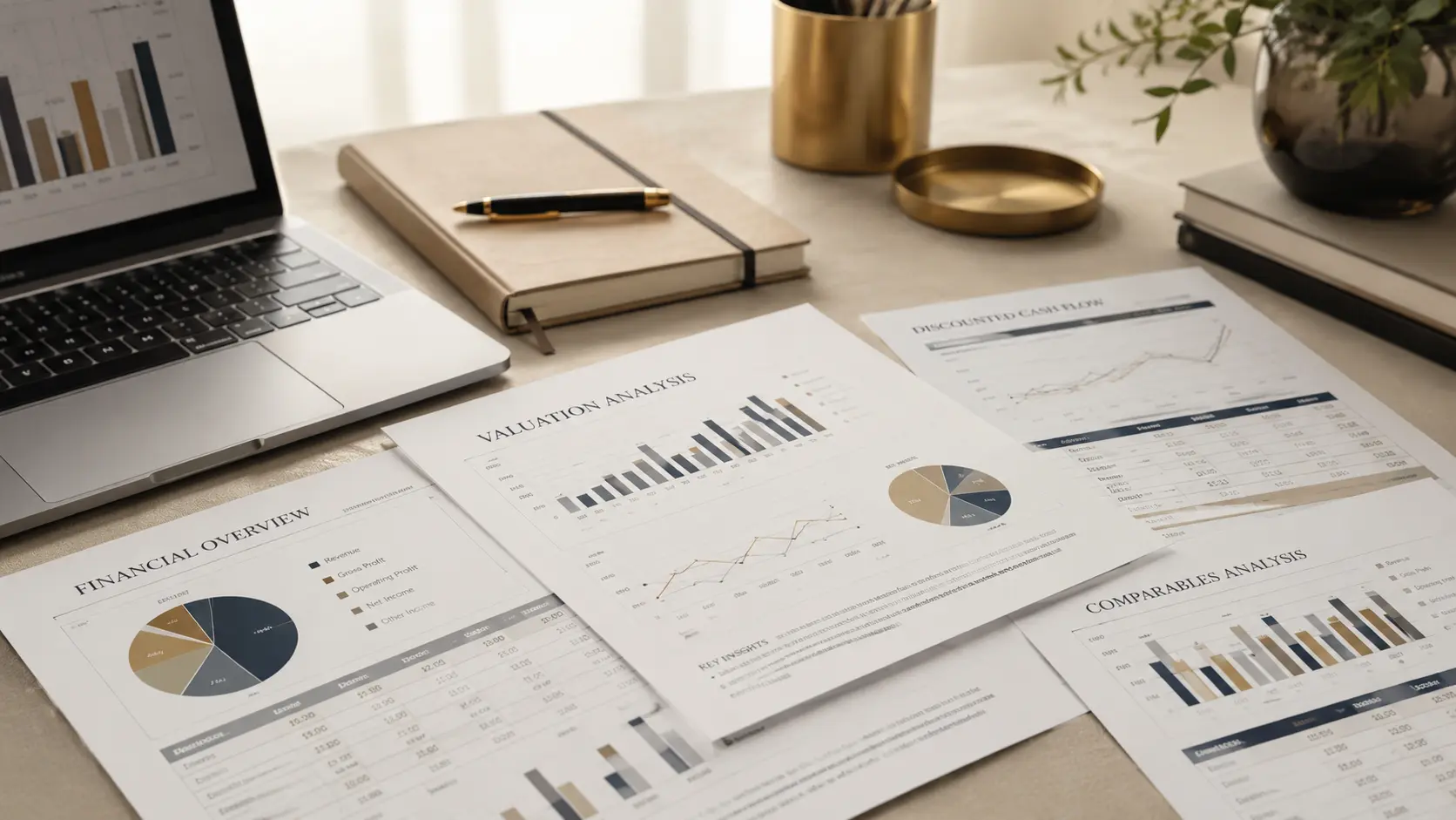 Financial charts and pen on a desk